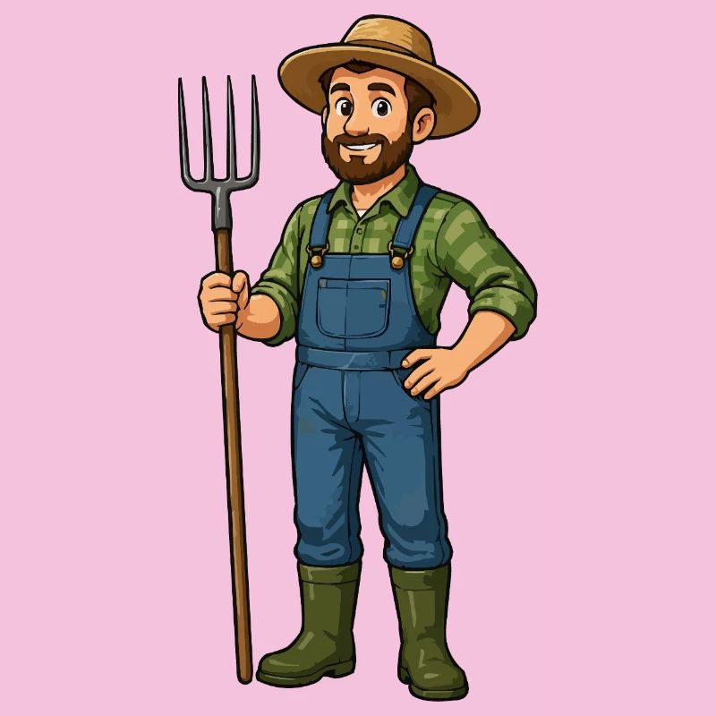 Dessin animé Fermier avec fourche