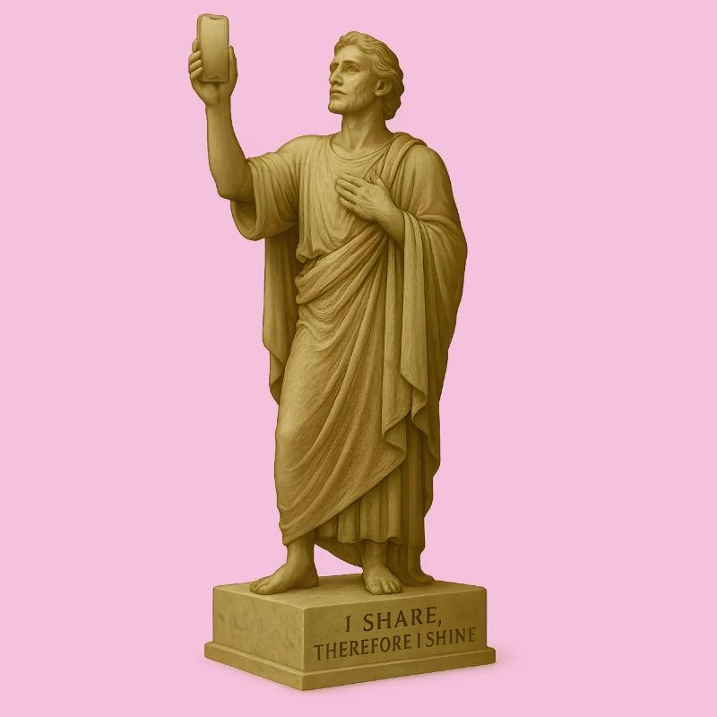 Statue de philosophe antique avec citation
