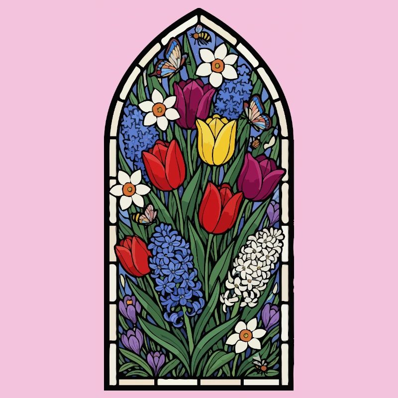 Vitrail tulipe, jonquille, jacinthe