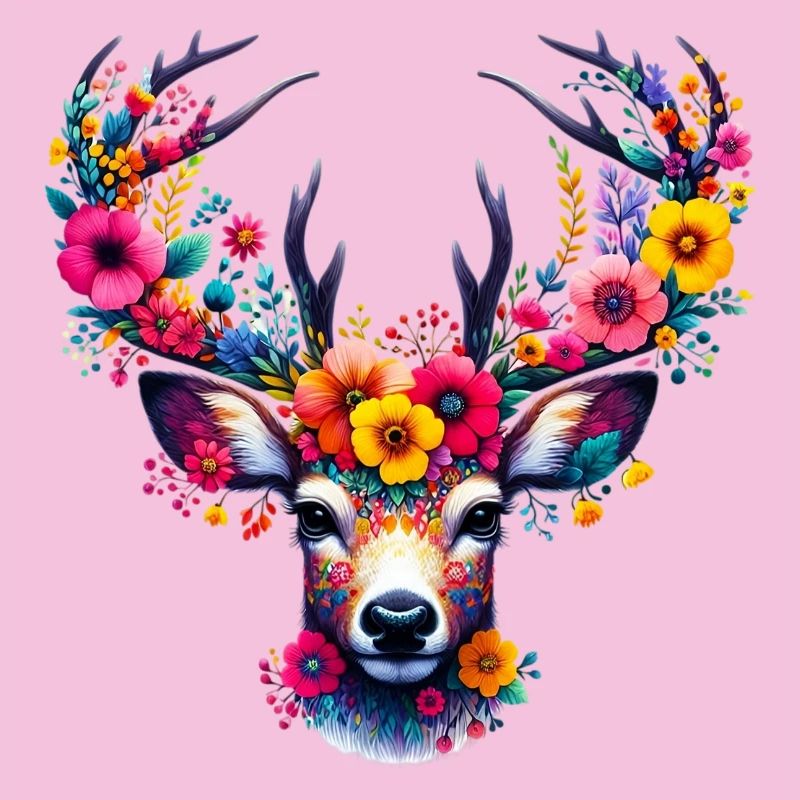Cerf décoré de fleurs