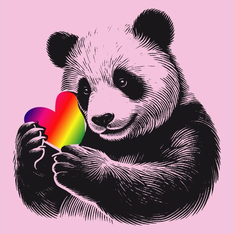 Liebevoller Panda mit Regenbogen-Herz