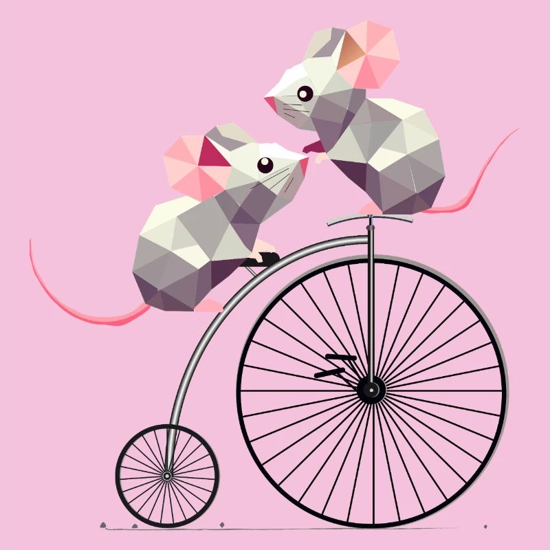 cute polygon mice on a nostalgic penny farthing