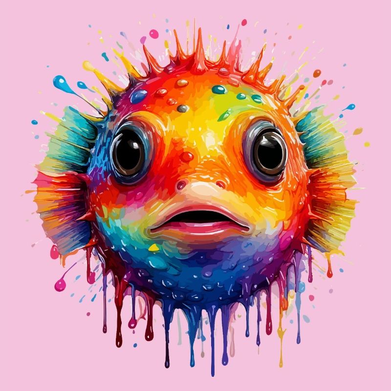 Farbexplosion Pufferfisch Kunstdruck