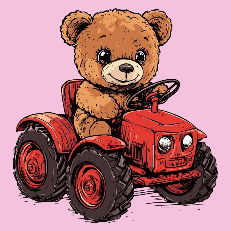 Teddy bear on red tractor
