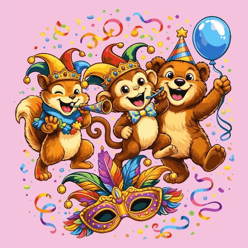 Animaux de carnaval drôles – Motif coloré de carnaval