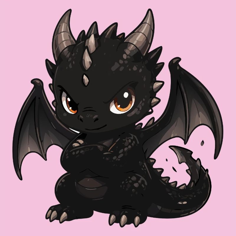 Schwarzer Drachen-Chibi mit Flügeln