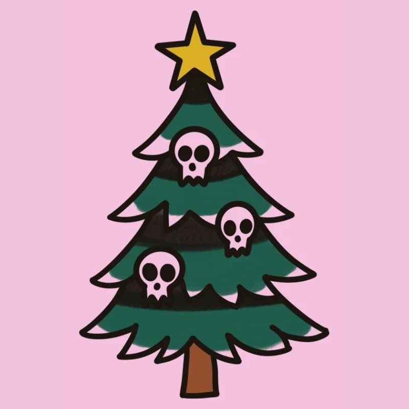 Gloomy Christmas tree with skulls