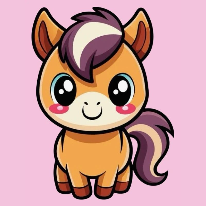 Süßes Chibi-Pony mit lila Mähne
