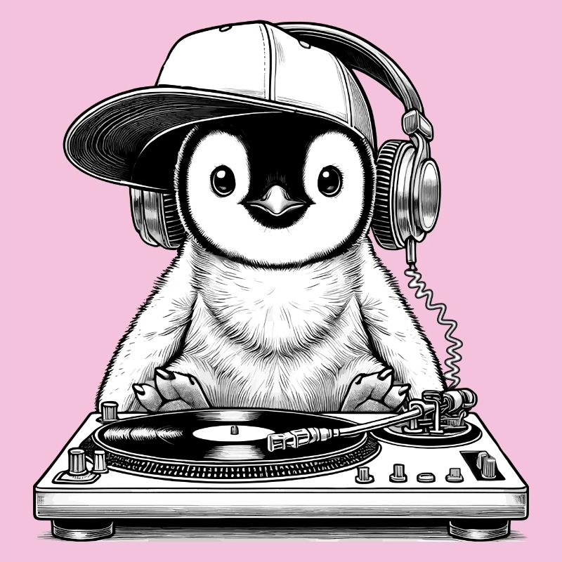 cooles Pinguin-Motiv als DJ mit Kopfhörer