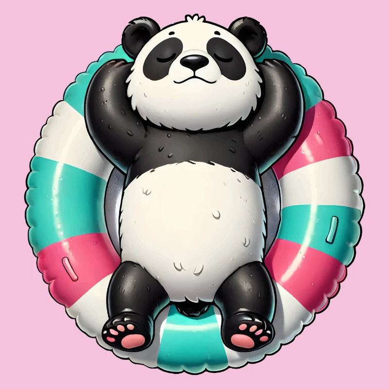 A relaxed panda on a swimming ring