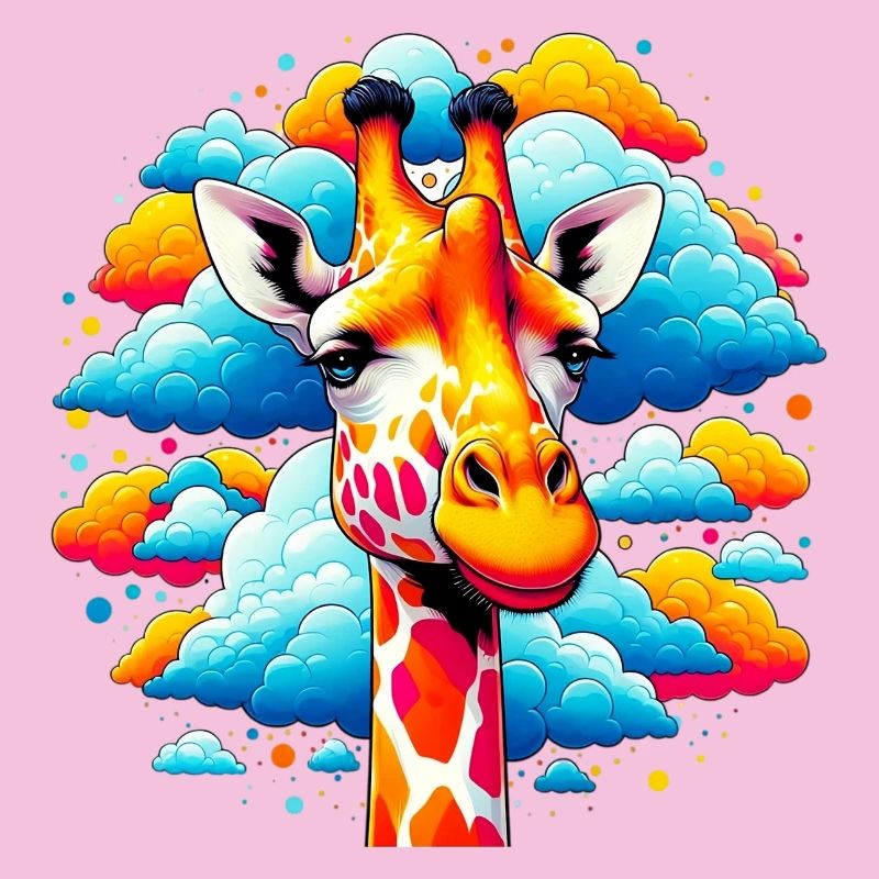 Giraffe with head in cloud clouds