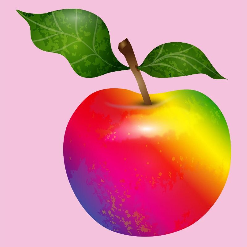 Bunter Regenbogen-Apfel mit Blättern Illustration