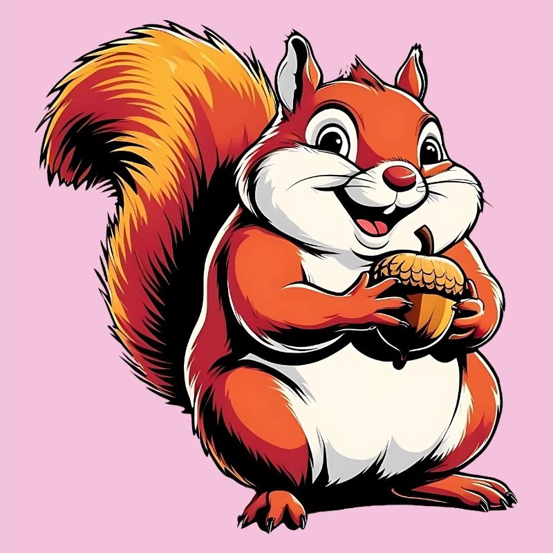 Witziger Eichhörnchen CartoonMit Eichel