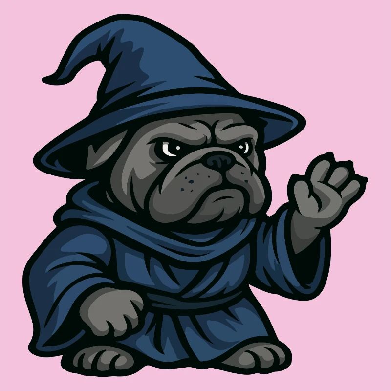 Sorcier bouledogue lançant un sort dans l’art de la robe bleue