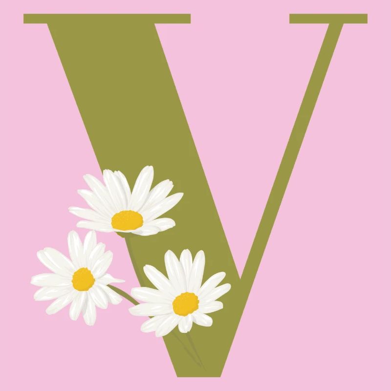 Buchstabe v grüne Gänseblümchen