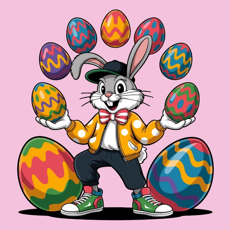 Easter bunny with colorful eggs