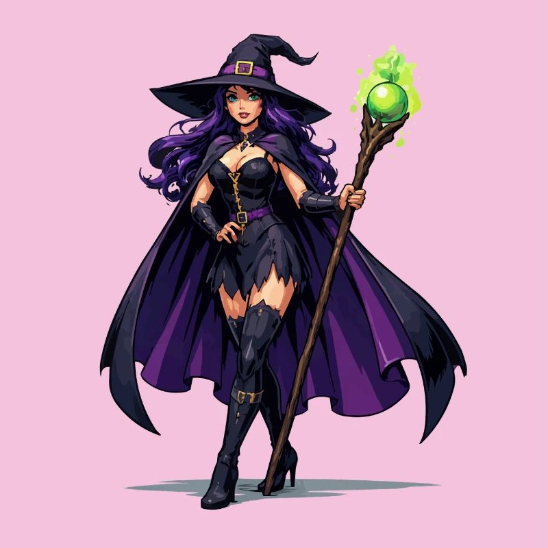 Violette Hexenkunst mit Stab