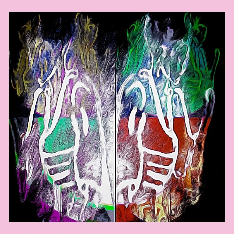 Neon-Skeletthände Spaltkunst