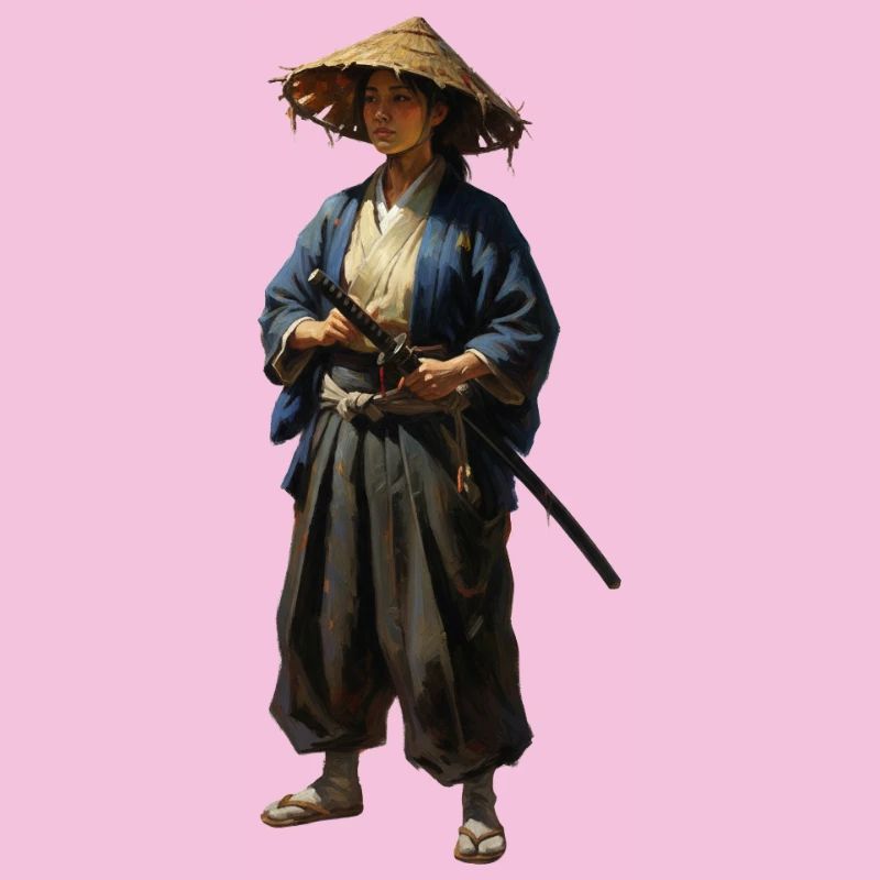 samurai-kriegerin-mit-strohhut-realistisch