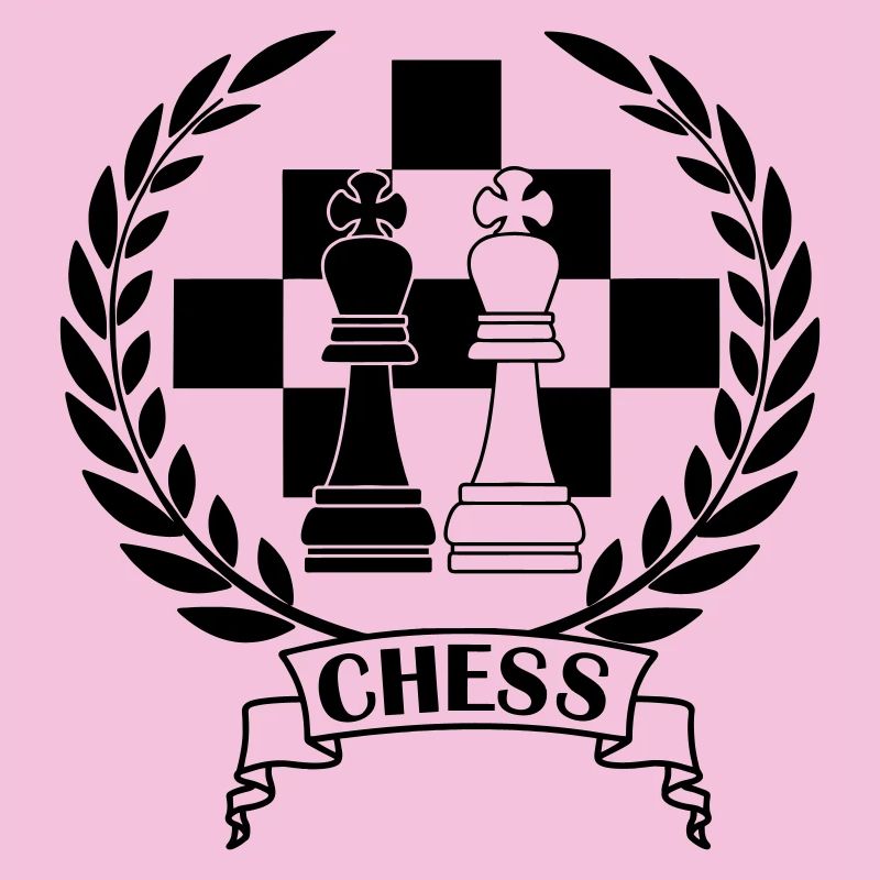 Pièces d’échecs en couronne de laurier avec texte CHESS