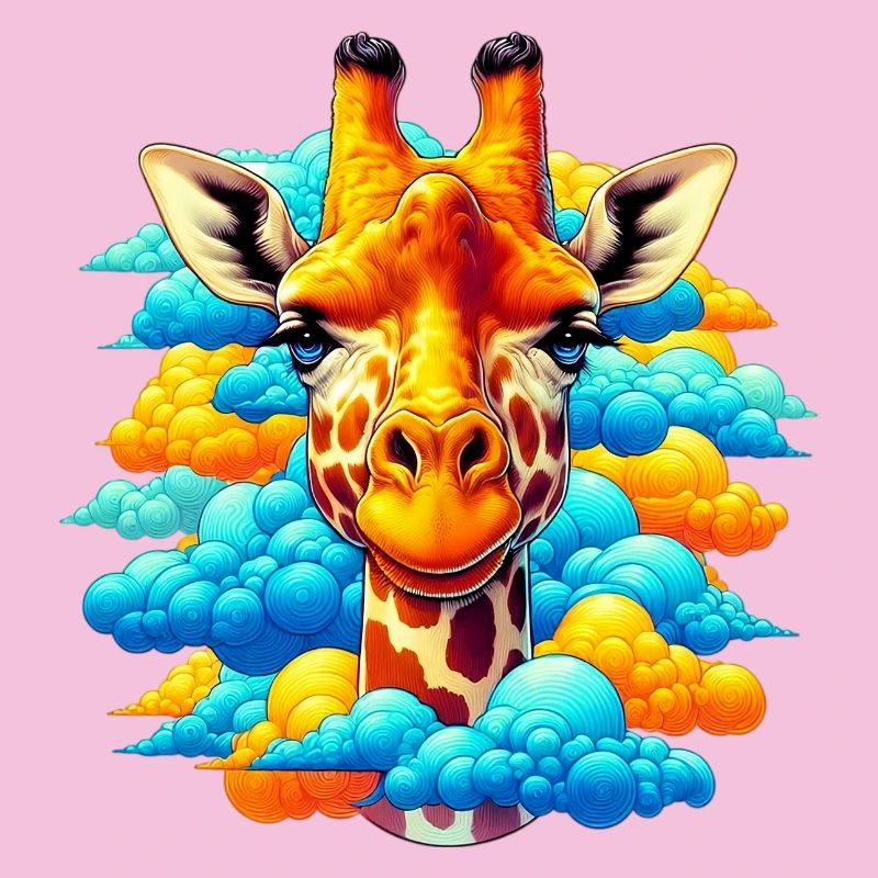 Giraffe with head in cloud clouds