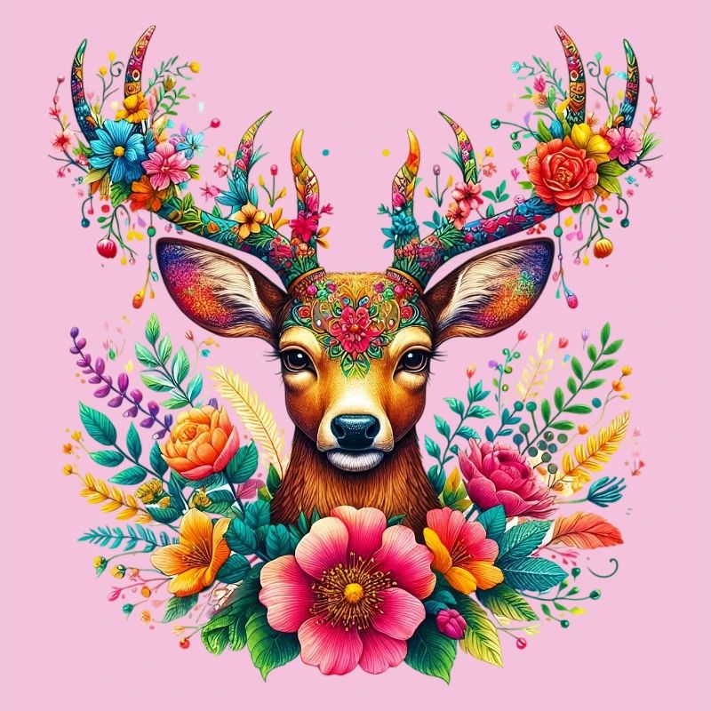 Cerf décoré de fleurs