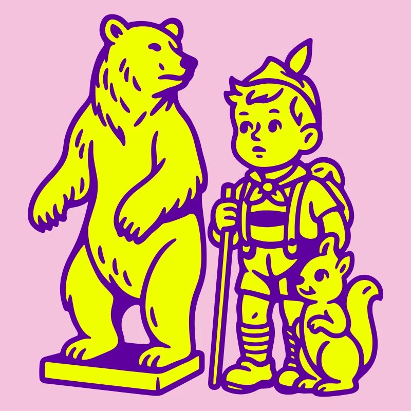 Pop Art Still Life with Bear, Boy and Squirrel