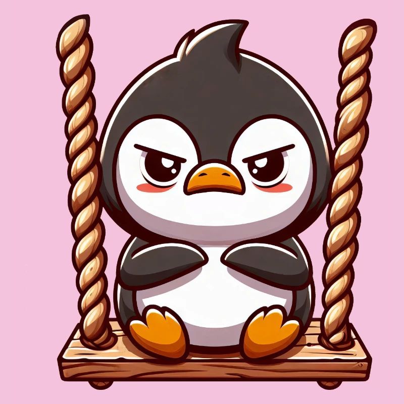 Curious penguin on swing Stubborn annoyed