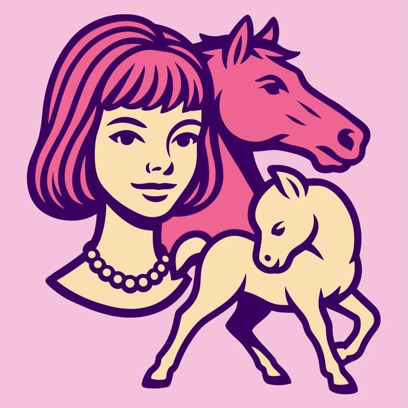 Fille Cheval Pop Art Rose