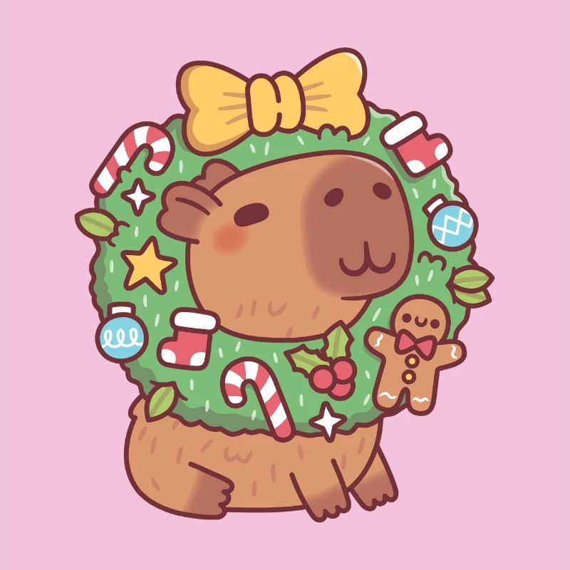 Süßes Capybara mit Weihnachtskranz Lustig