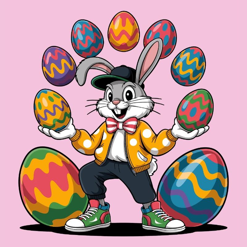 Easter bunny with colorful eggs