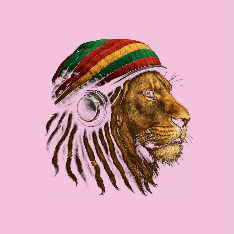 Löwe mit Rastafari Kopfhörer