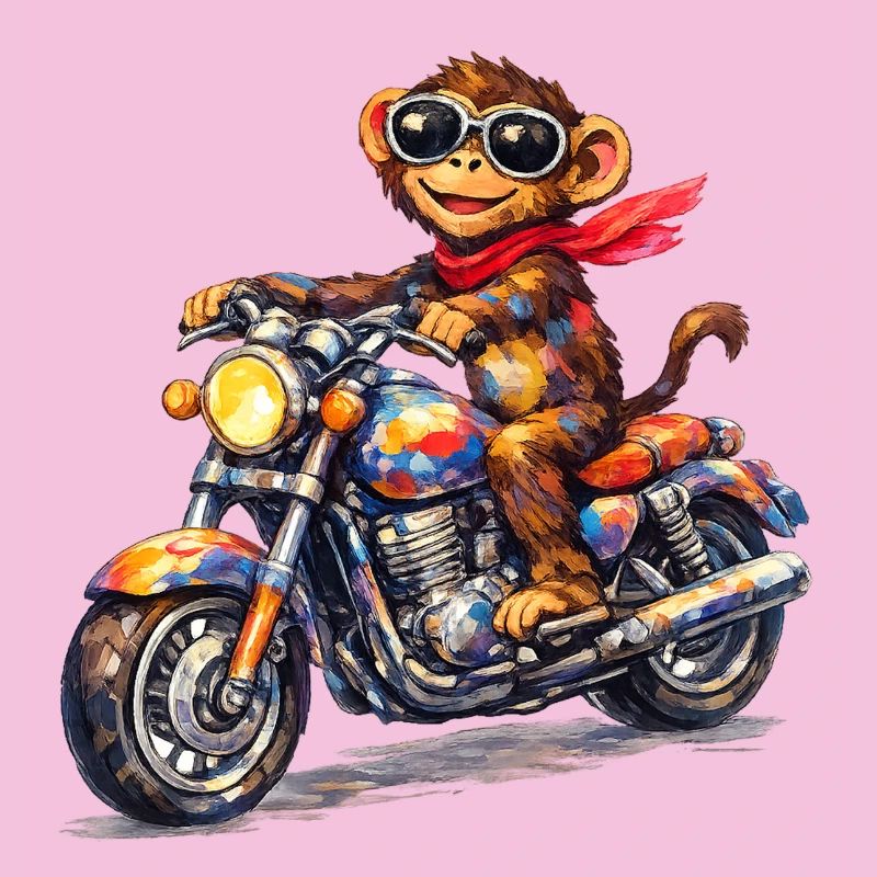 Bunter Affe auf Motorrad