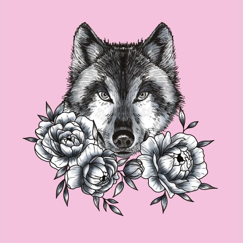 Wolf and Peonies