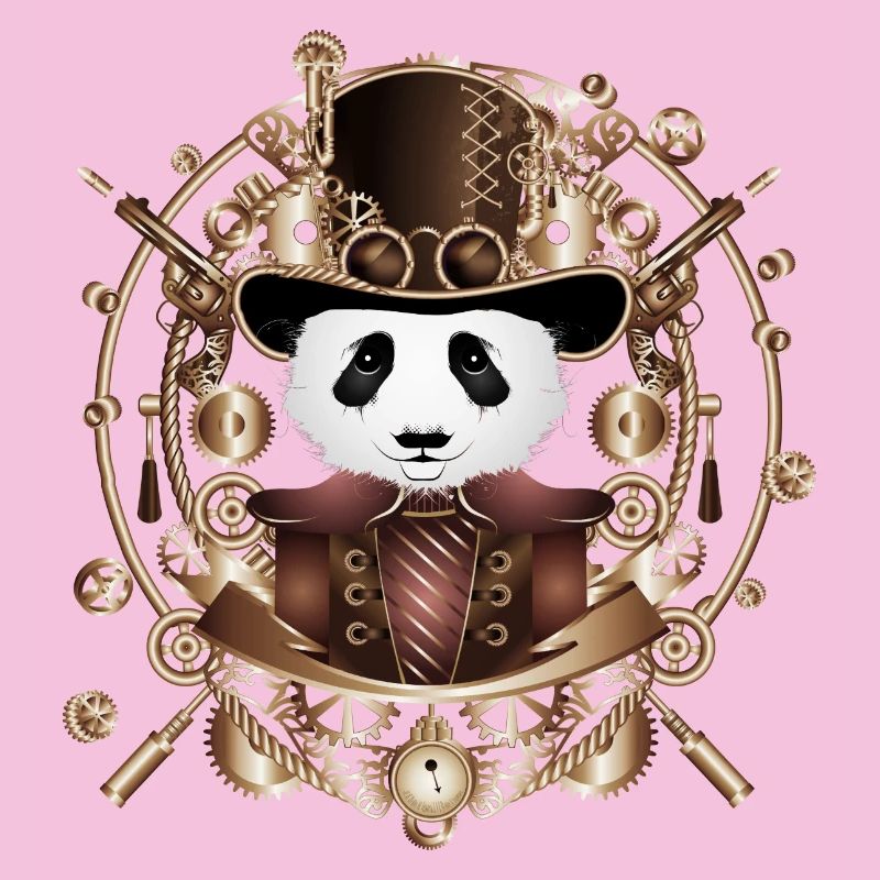 Steampunk Panda with cylinder hat in sepia frame
