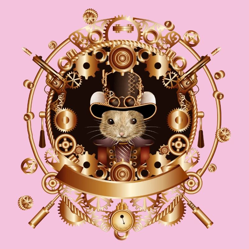 Steampunk mouse with antique top hat in frame