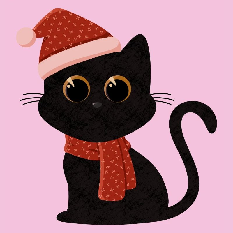 Chat Noël avec chapeau et écharpe