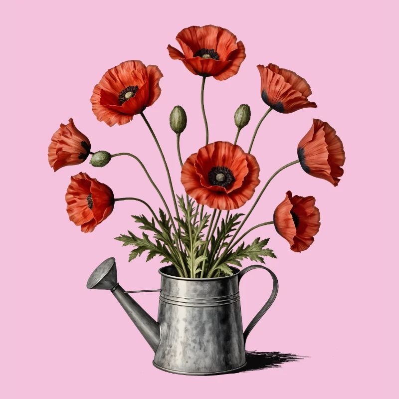 Coquelicots dans un arrosoir