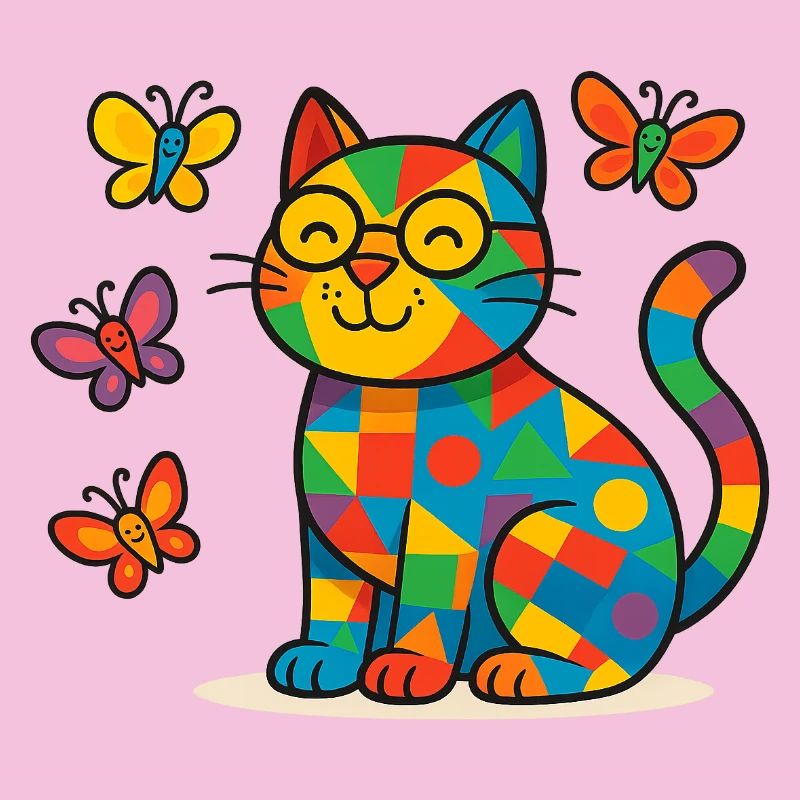 Patchwork-Katze und Schmetterlinge