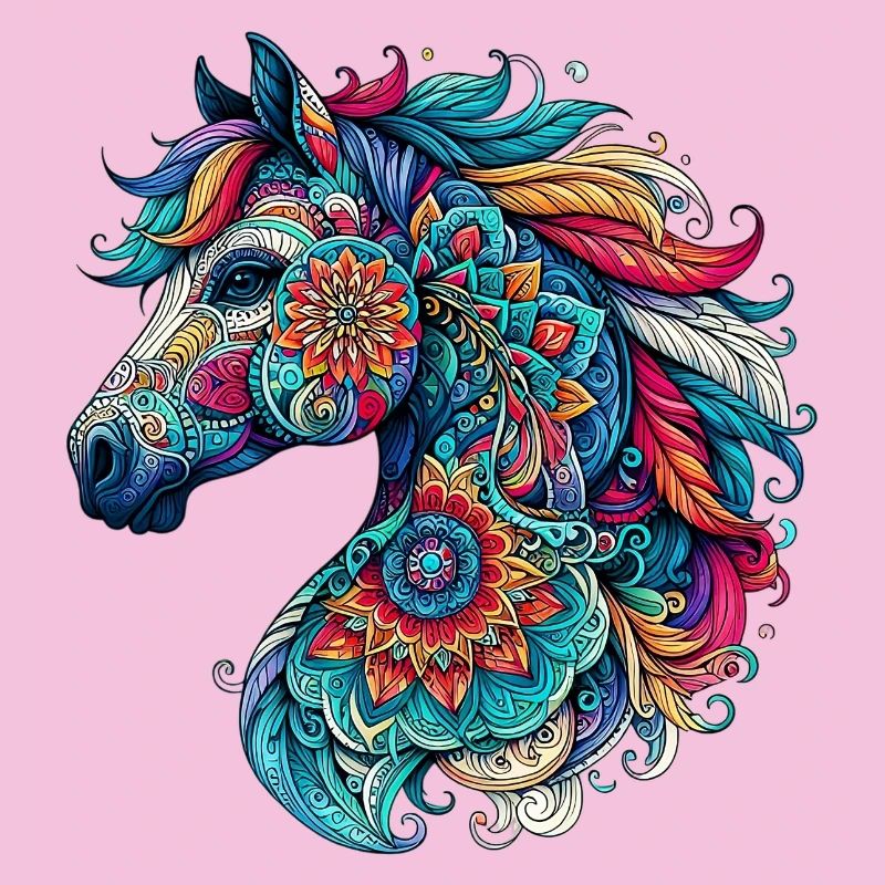 Cheval décoré de Mandalas