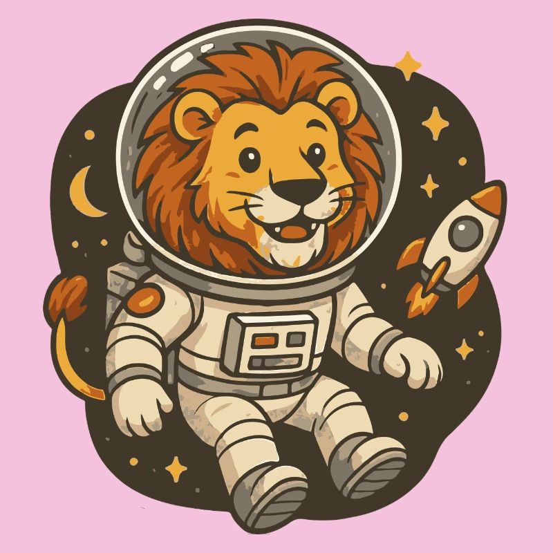Lion in astronaut costume with rocket
