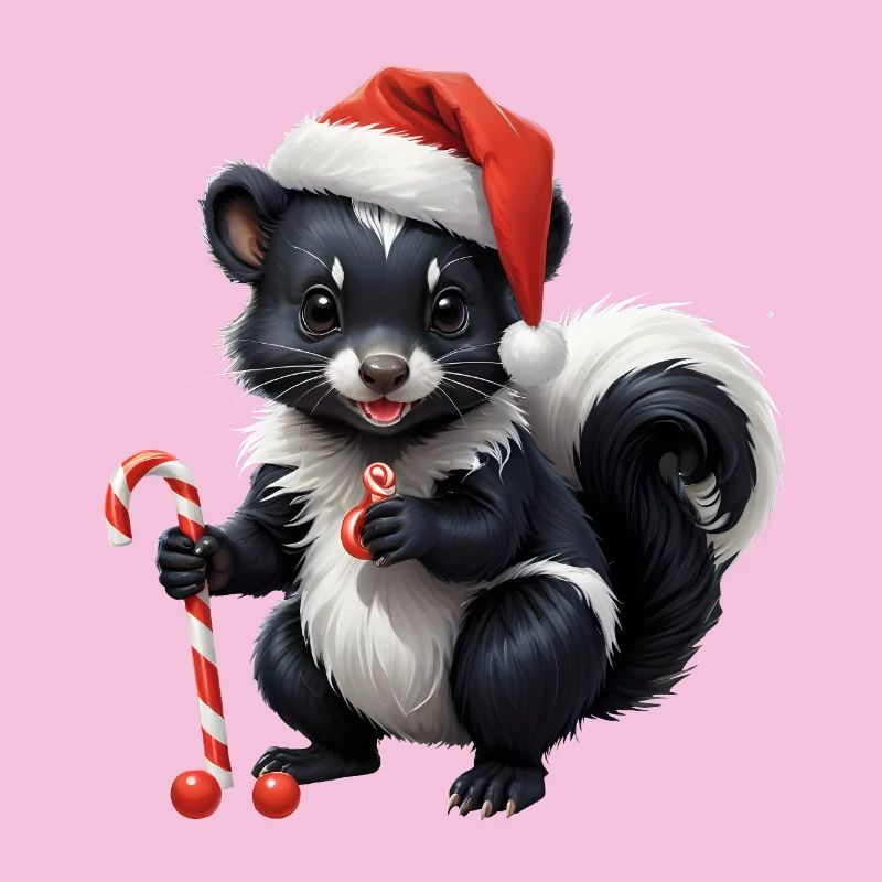 Moufette de Noël sucrée avec canne