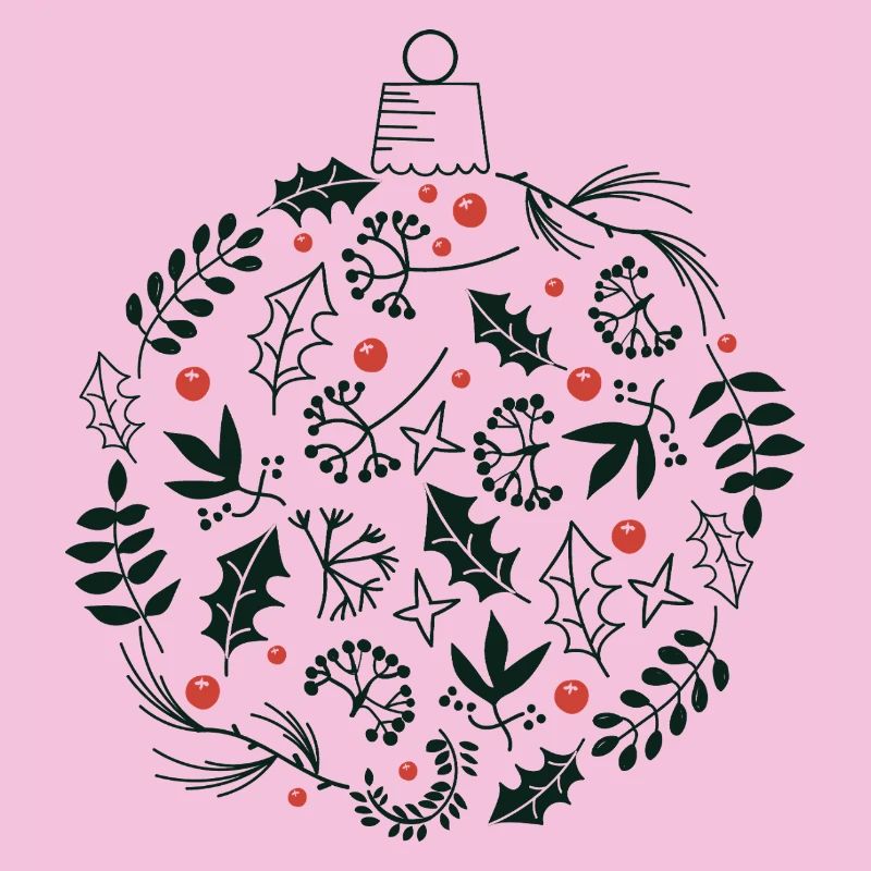 Weihnachtskugel mit Stechpalme und Vogelbeerblättern