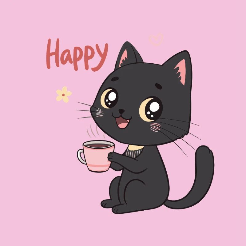 Chat Noir Souriant Café Doux