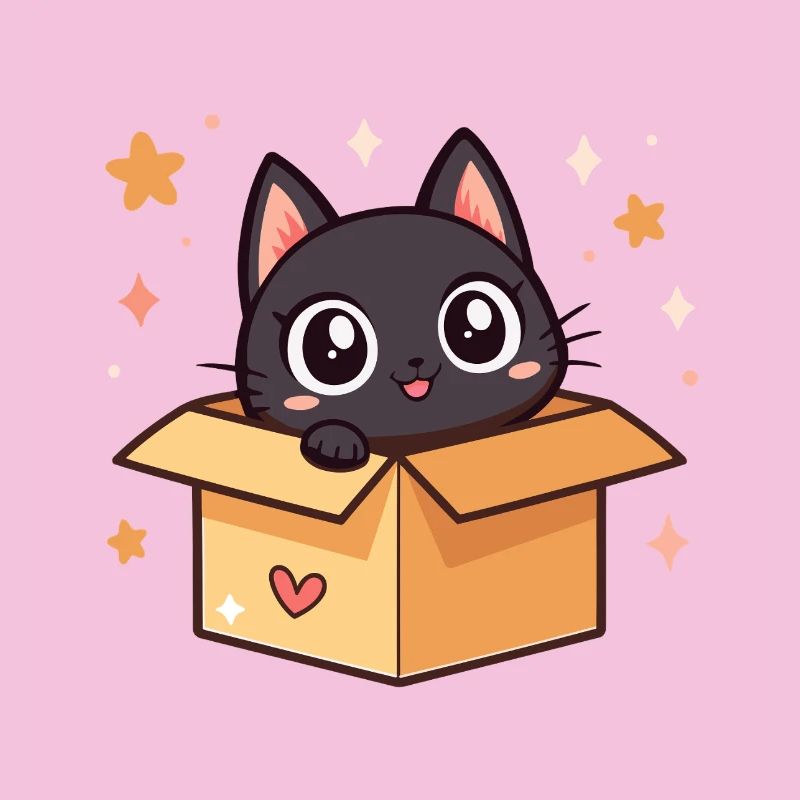 Chat noir mignon dans une boîte