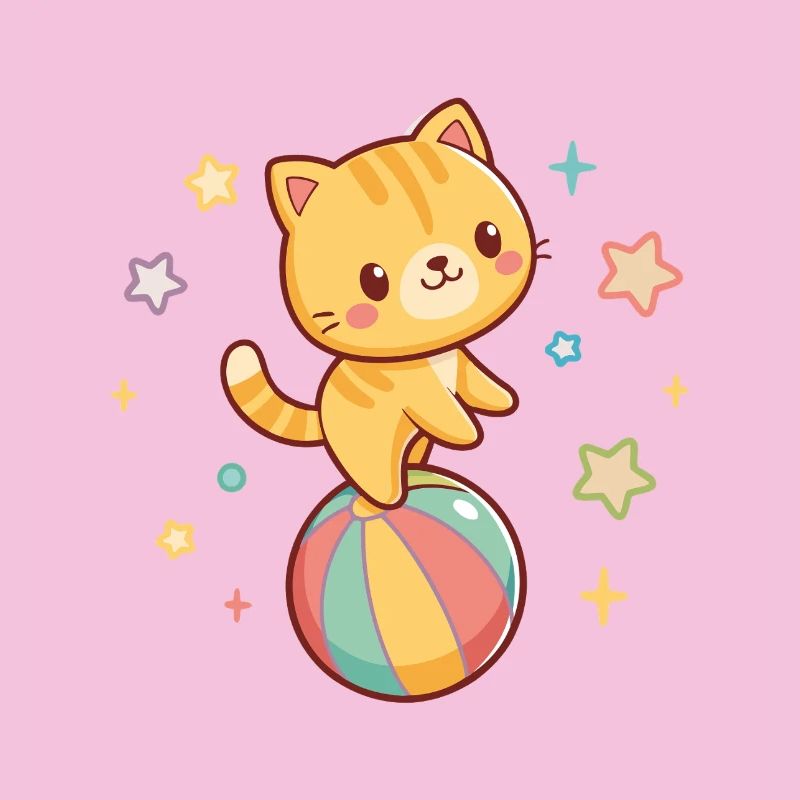 Acrobatic kitten on rainbow ball