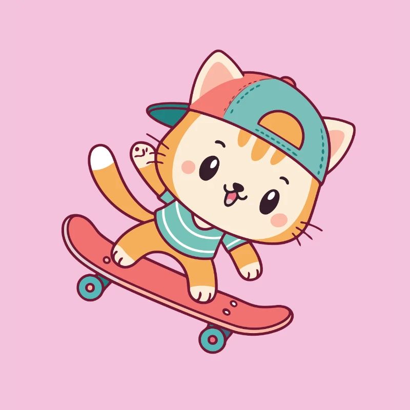Chat skateboard avec casquette
