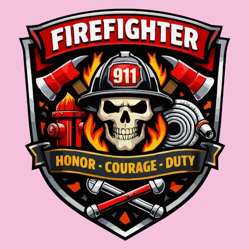 Firefighter Badge Skull Flames