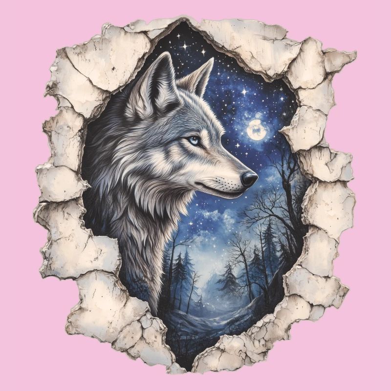 Wolf with starry sky