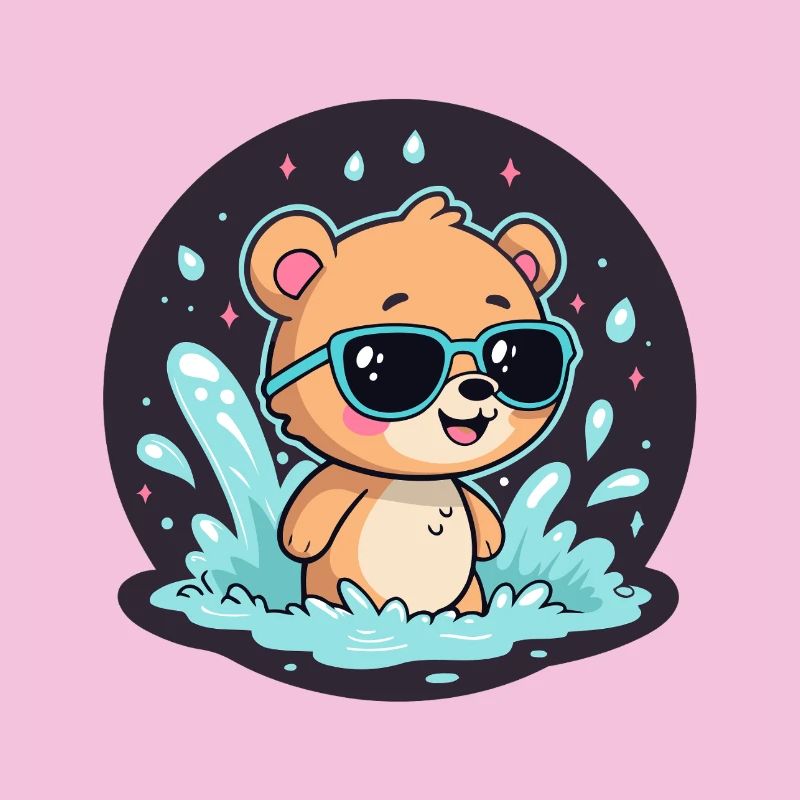 Chic surfer bear with blue glasses